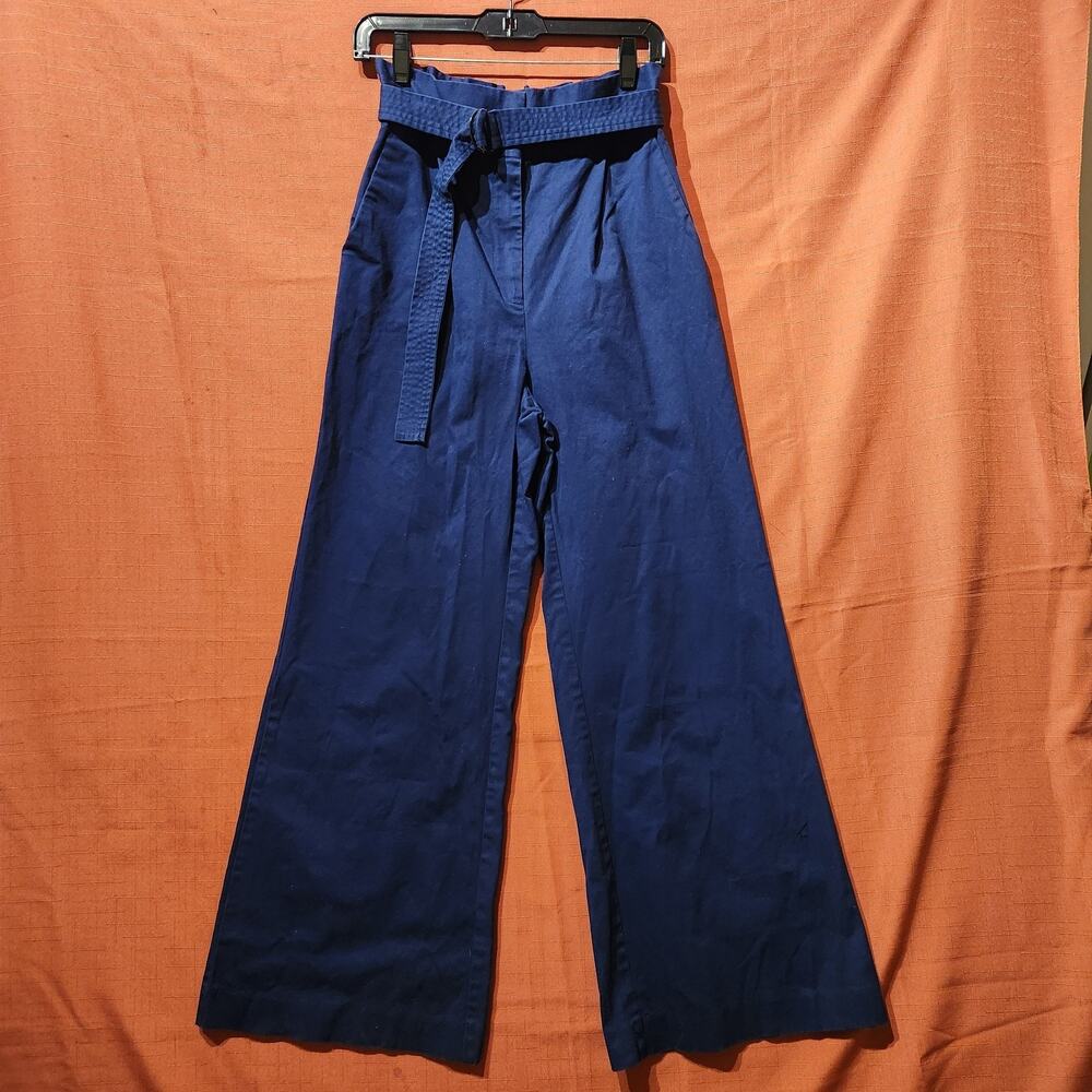 Karenbritchick 'The Drop' Sz M High Waisted Navy Blue Belted Bootcut Pants - Picture 8 of 8